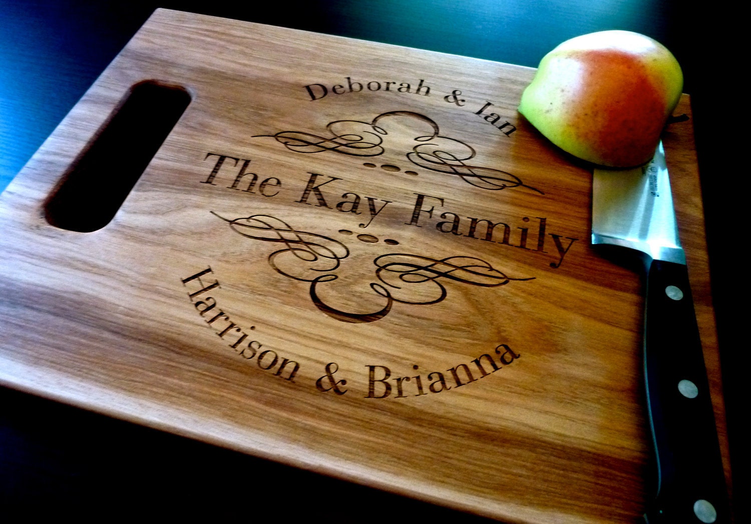 Personalized Cutting Board - Custom Engraved & Monogrammed - White Oak 9" x 12" with handle