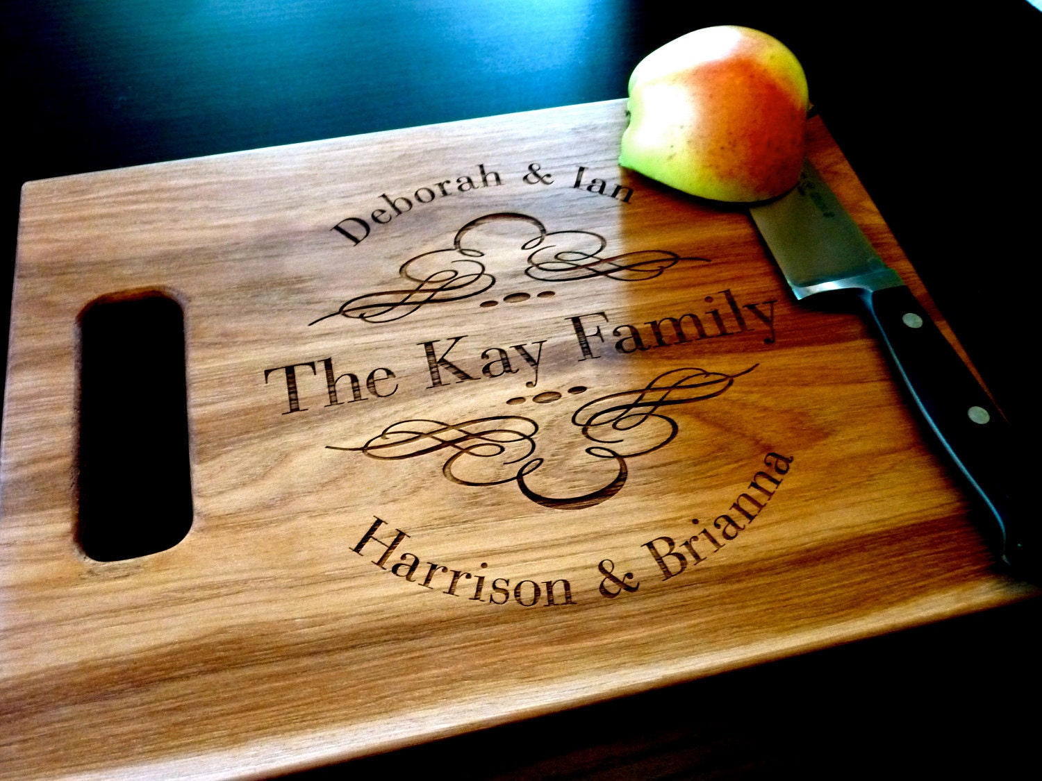 Personalized Cutting Board - Custom Engraved & Monogrammed - White Oak 9" x 12" with handle
