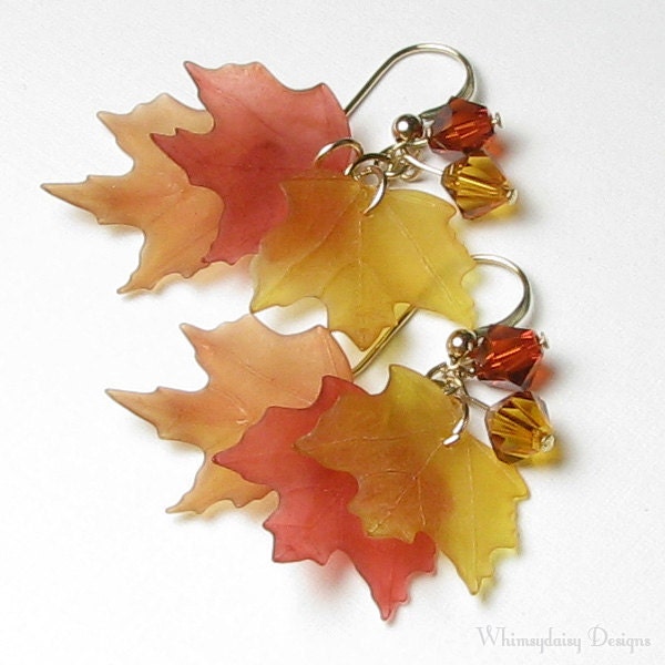 Falling Leaves Autumn Harvest Crystal Earrings