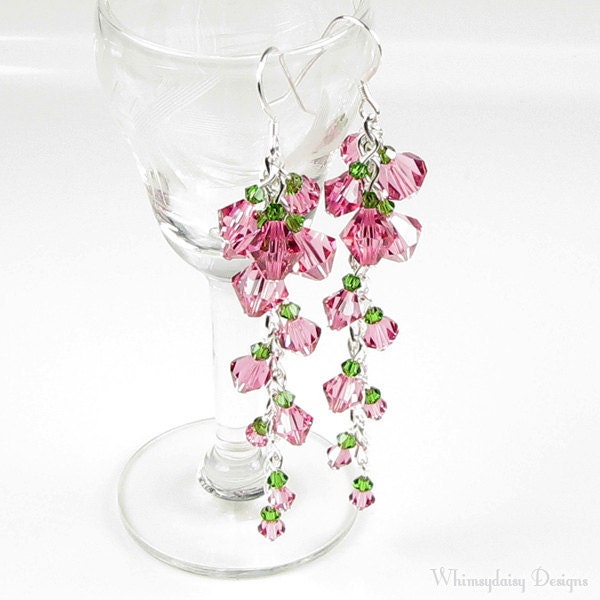 Cascading Tea Rose Crystal Earrings