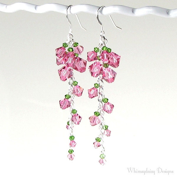 Cascading Tea Rose Crystal Earrings