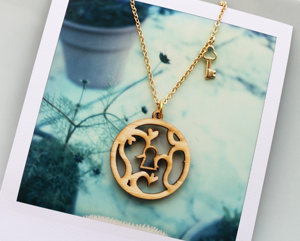 Lock and Key SALE Necklace, Skeleton Key Victorian Style Ornate Necklace in Gold