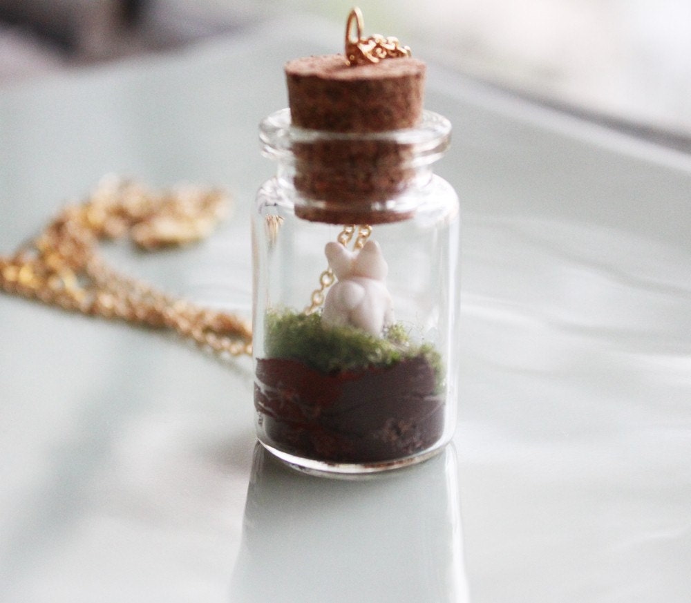 Terrarium Necklace - "A Bunny's World" Jar Terrarium Necklace