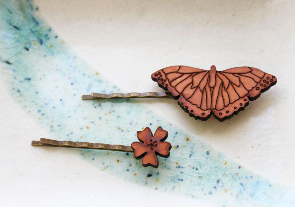 Butterfly Hair Pin Set - Butterfly and Flower Bobby Pin Hair Clip Barette