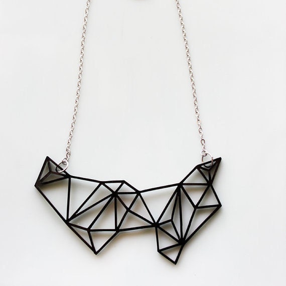 Geometric Necklace - Prism & Triangles Minimalist Necklace in Black