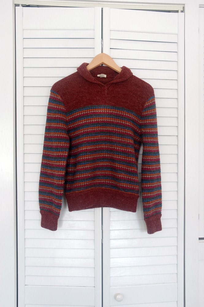 Multi & mauve vintage shawl neck pullover