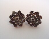 Fine Silver Earstuds Two Silver Dahlias