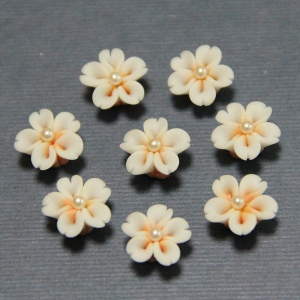 4pc-Beaded cherry-Champagne-Polymer Clay DIY Flowers for Earring Pendant Ring 8mm