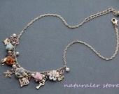 Florid-Flowers And Crystal Beads With A Gathering Of Flash- Polymer Clay Necklace