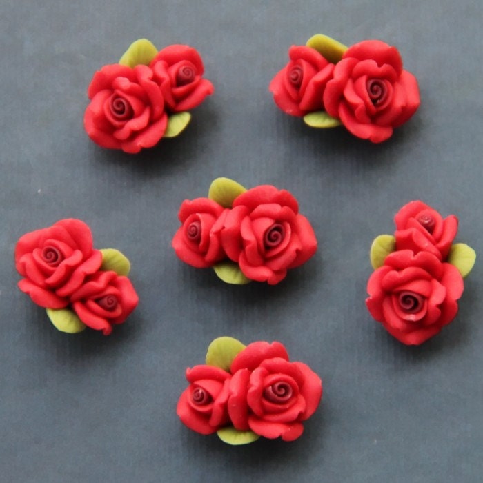4pc-Sansei flowers-Red-Polymer Clay DIY Flowers for Earring Pendant Ring