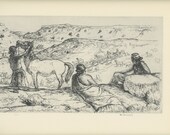 1939 Three Navajos By Mahonri Young, Indian, Homestead, Landscape,  Antique American Prints