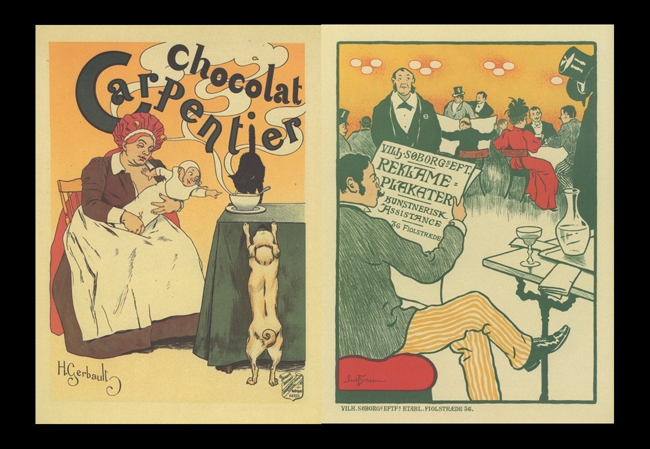 French Poster Art, Paris Carpentier Chocolate, And Copenhagen Advertising Posters