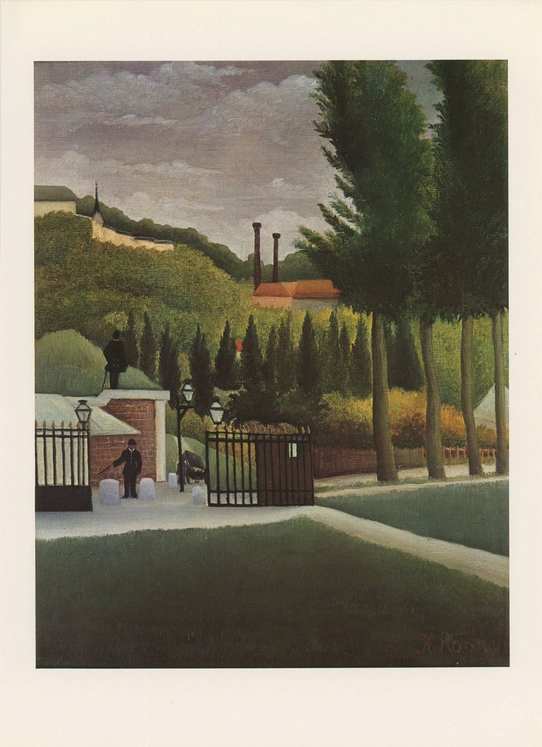 Guards Standing Ready At The Gate Near Park With Trees, The Customs Post At Vanves, Henri Rousseau, Antique Print, Printed In USA, 1975