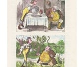 Tweedle Dee And Tweedle Dum Eat Fish , Alice In Wonderland, Lewis Carroll, John Tenniel, USA, 1978, Antique Children Print