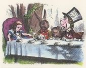 Alice A Mad Tea Party Mad Hatter March Hare Door Mouse, Alice In Wonderland, Lewis Carroll, John Tenniel, USA, 1978, Antique Children Print