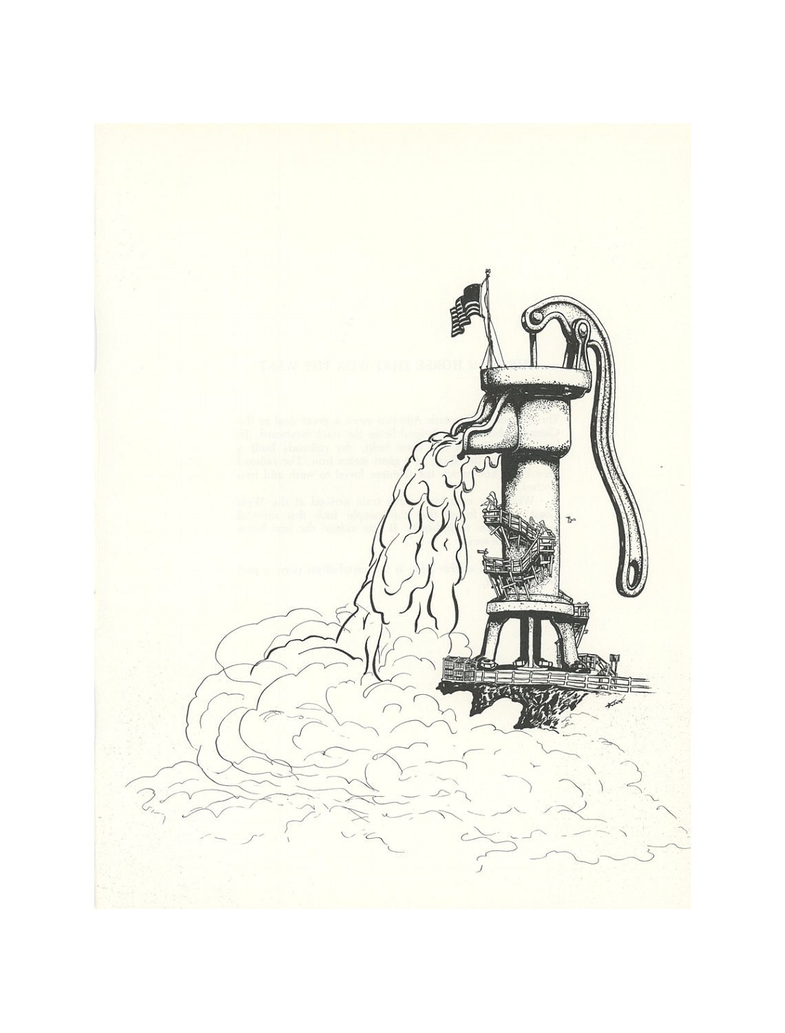 Vintage Art Print, Victorian Falls, Water Pump, Fabled Arts, Illustrated By Norman Kirk II, USA, 1975