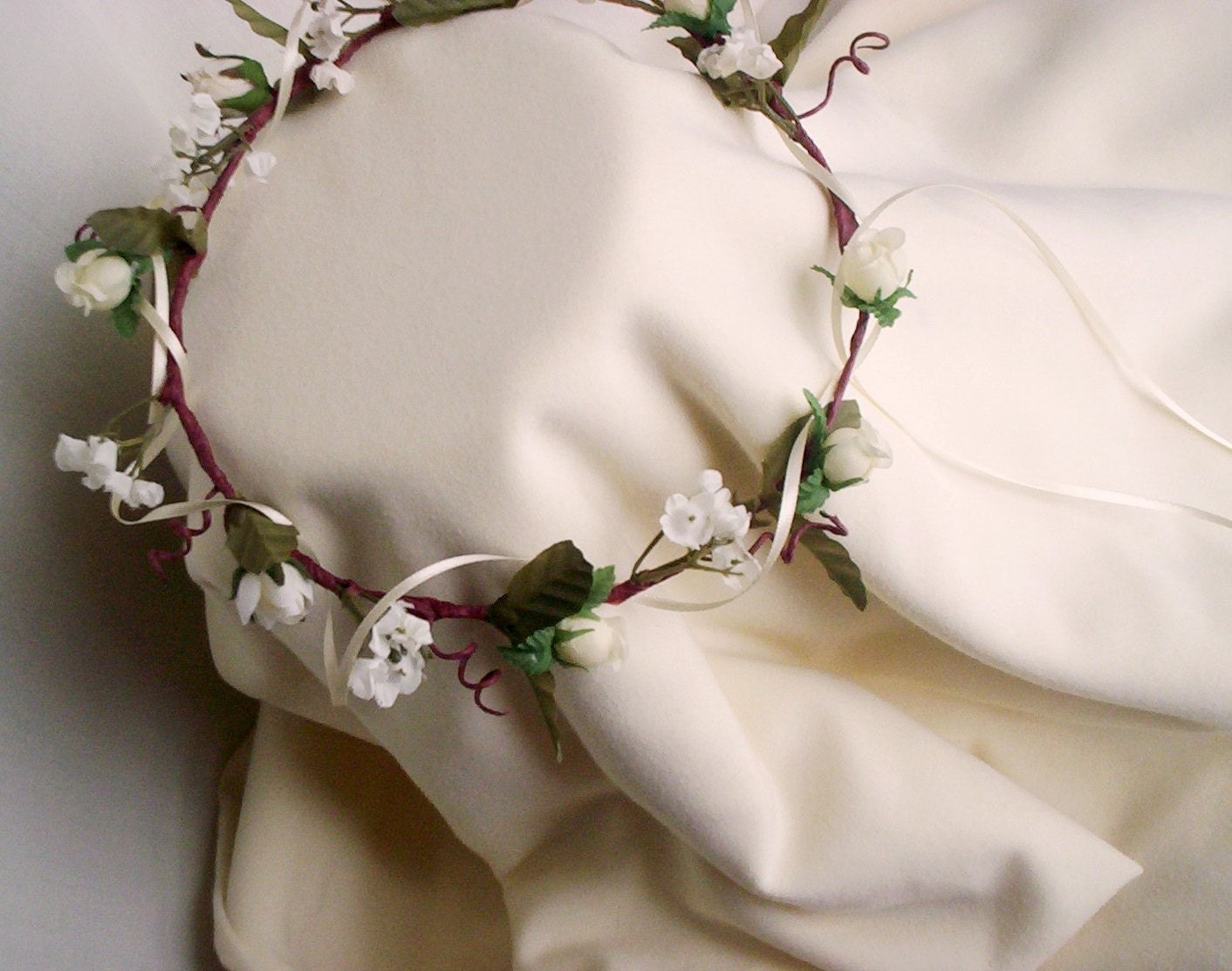 Bridal headpiece ivory woodland rustic Flower crown Silk flowers Shabby chic hair wreath wedding hair accessory flower girl halo