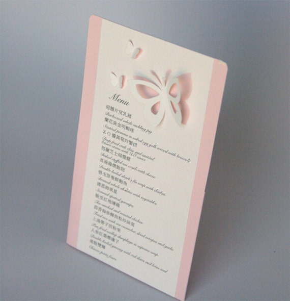 Standing Wedding Menu Card, Cutout, Scrapbook, Papercut by Mama Tita, Butterflies Il_570xn