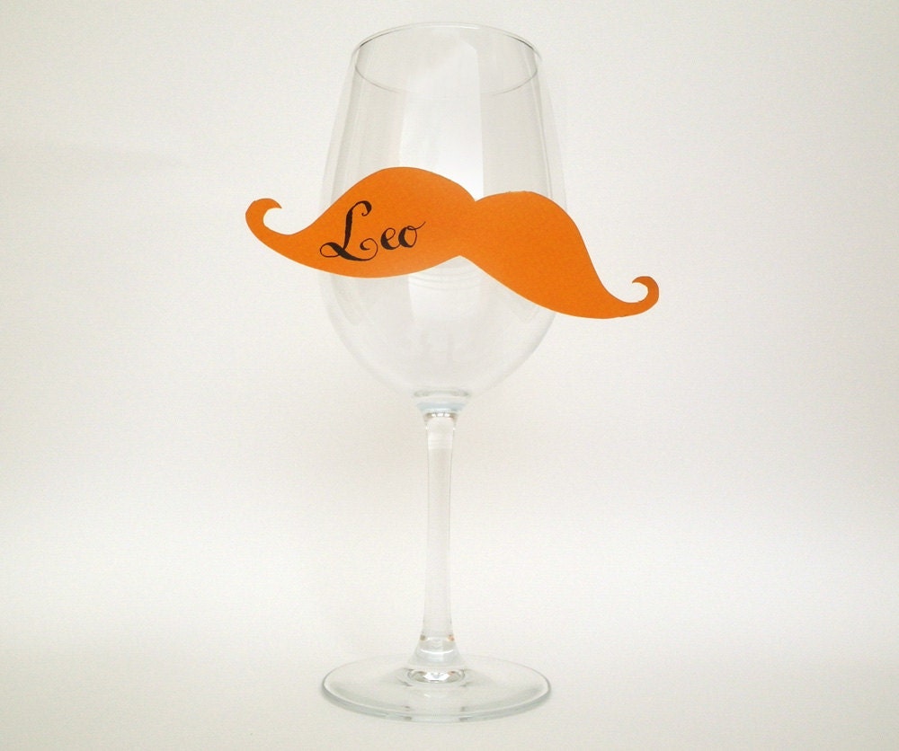 20 Place Cards, Mustache, Wine Glass Decor, Original Calligraphy, Cutout, Scrapbook, Papercut by Mama Tita