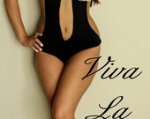 SALE SEXY Rock N Roll Metallic Silver and Black Studded Spiked Crystal Monokini Body Suit