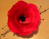 Red Silk Poppy hair pin or brooch