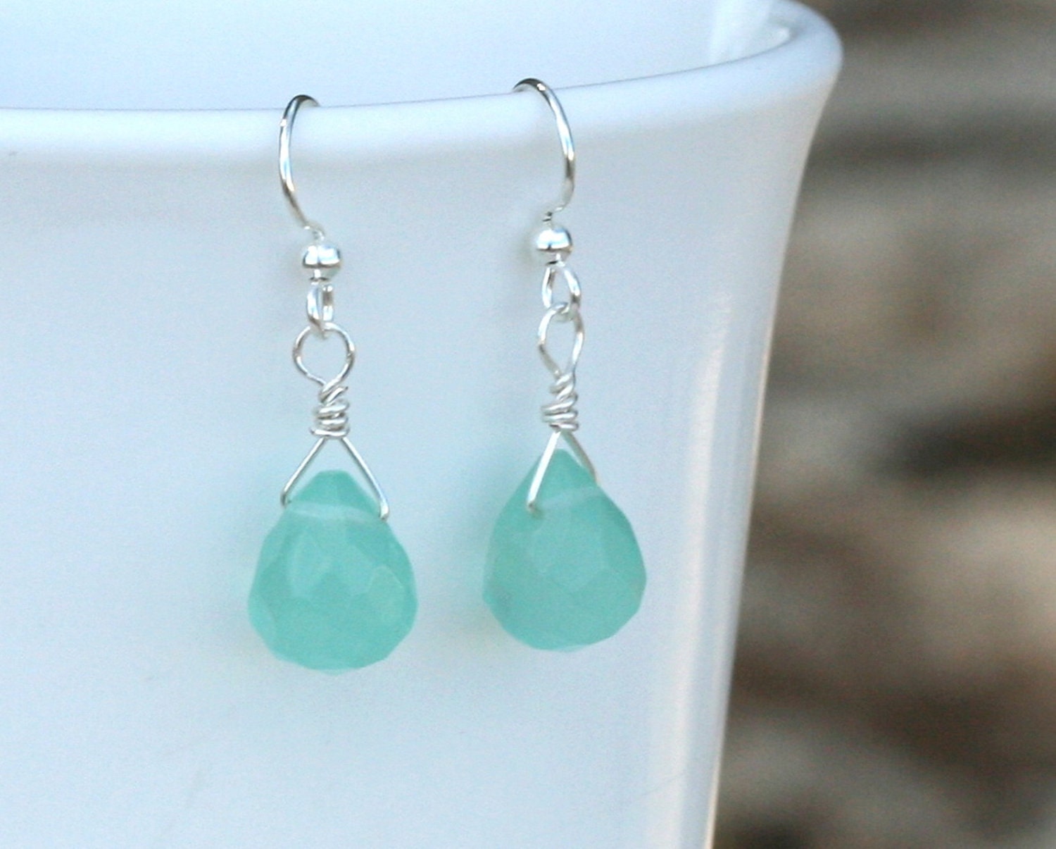 Aqua Teardrop Earrings, Sea Green Amazonite Briolettes on Hypo-Allergenic, Nickel-Free Ear-Wires