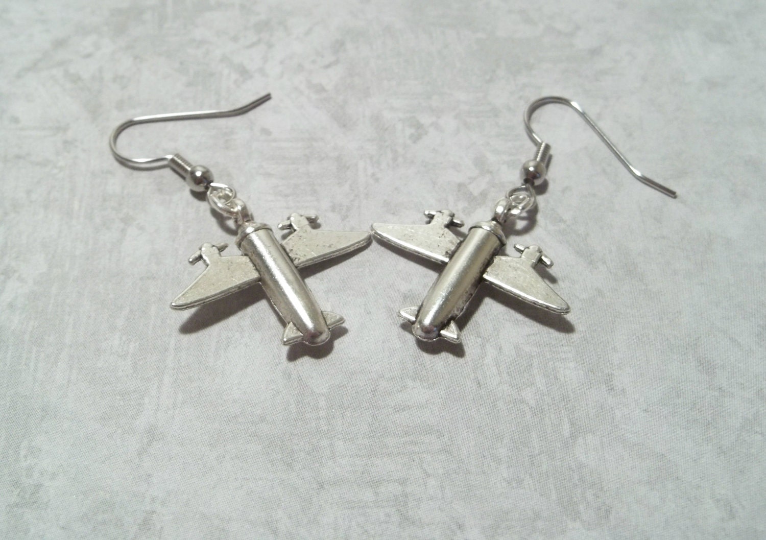 Solid Pewter Airplane Earrings - Free Shipping