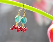 red and aqua dangle earrings