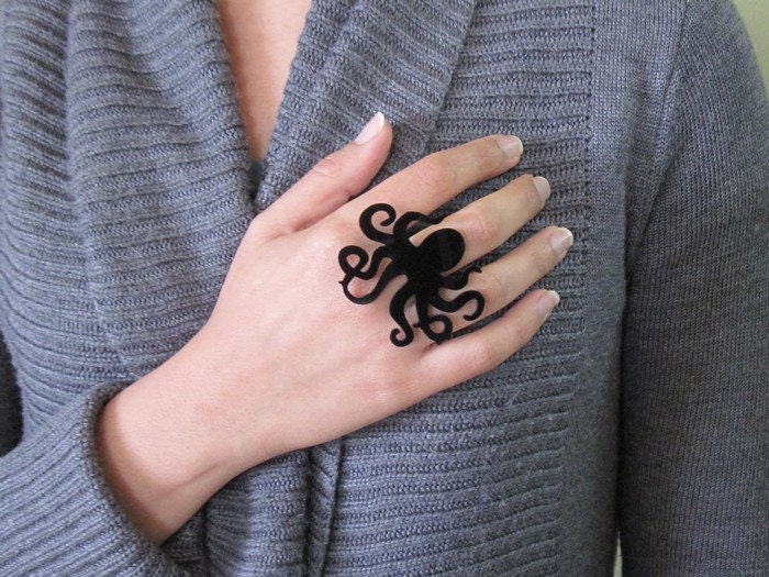 Baronyka Black Octopus Ring