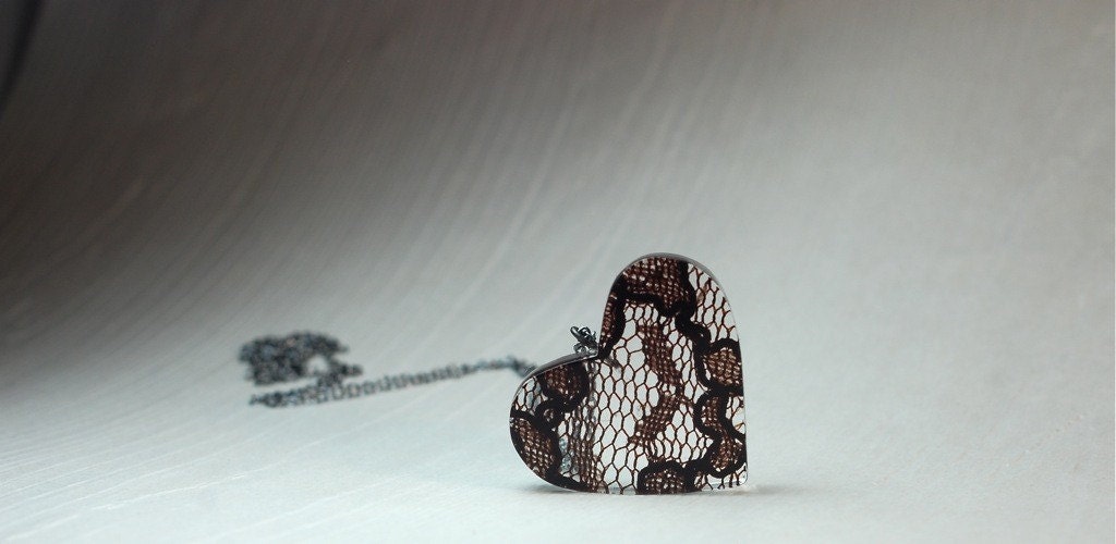 Black Lace Heart Valentine Jewelry Steampunk Victorian