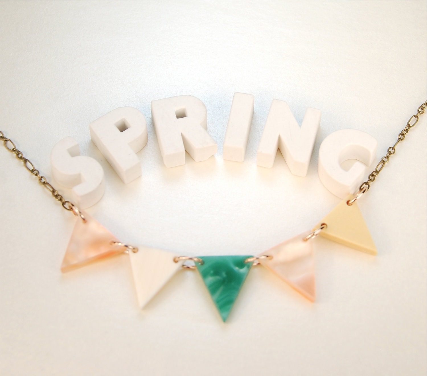 Spring Peach Yellow Green Triangle Bunting Necklace