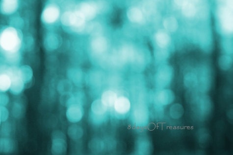 Winter, Blue, Teal, Turquoise, Black,  Woodland, Bokeh,  20x24 Metallic Print