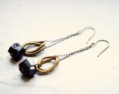 Black Tourmaline and Vintage Link Earrings