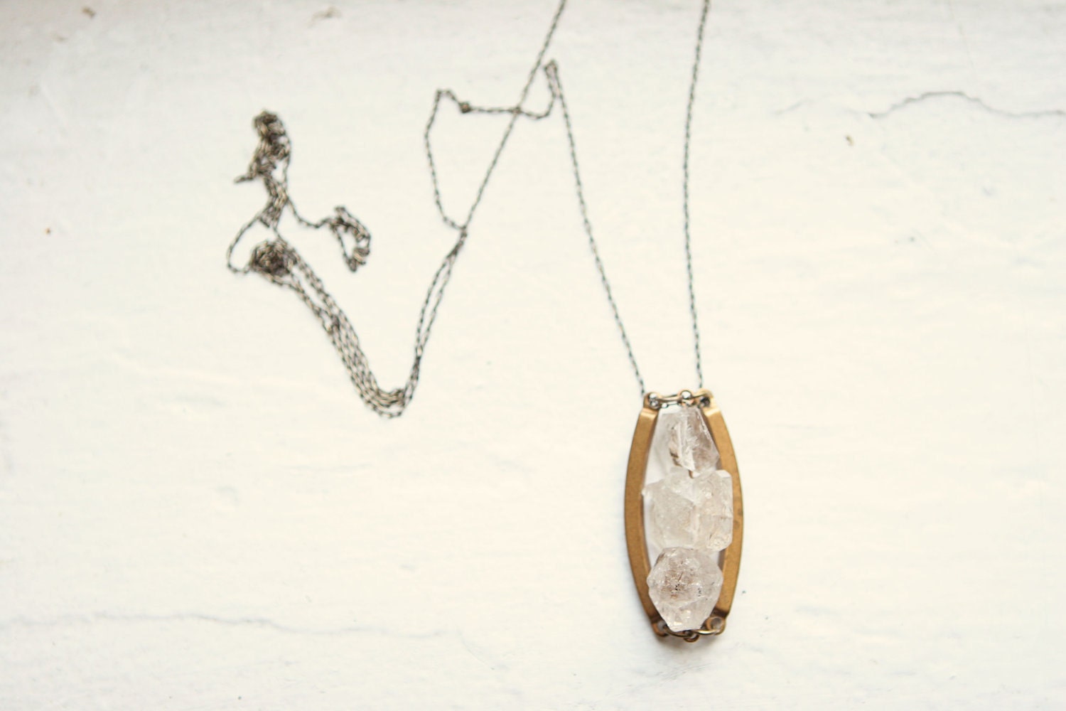 Herkimer Diamond and Vintage Brass Necklace