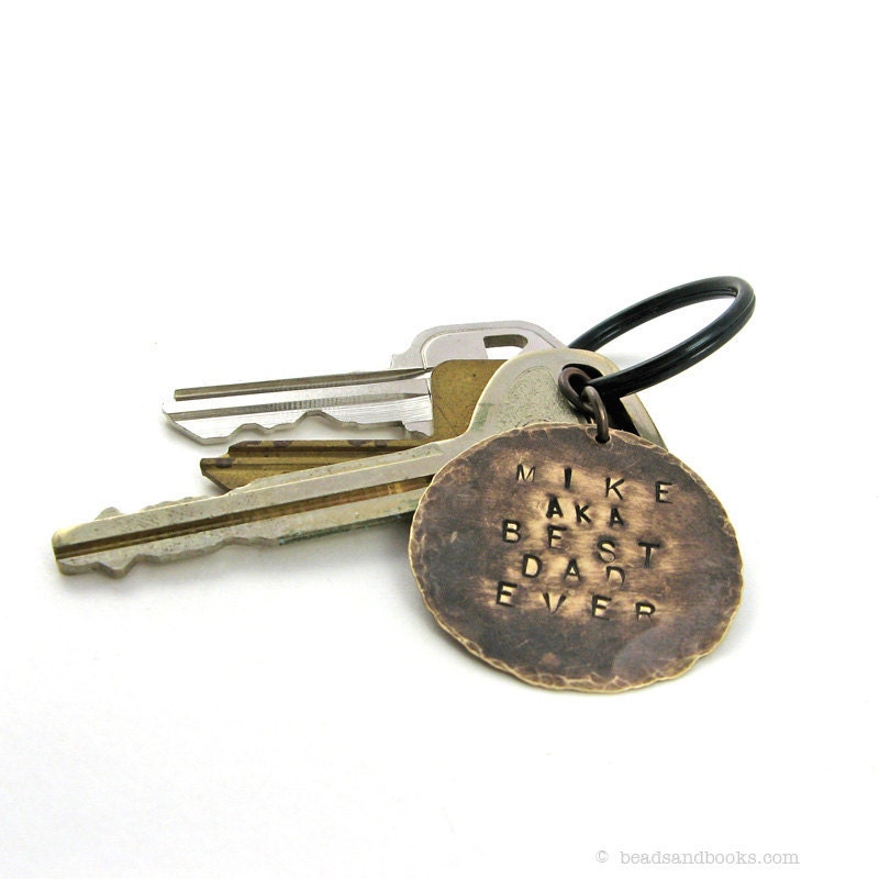Fathers Day Keychain (Personalized, Hand Stamped Keychain for Dad)