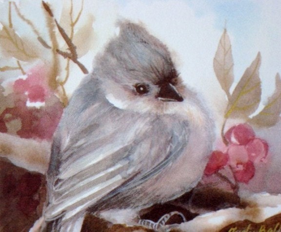 Grey Titmouse Watercolor Painting Bird Print