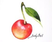 Golden Rainier Cherry Tiny Fruit Print Watercolor Painting