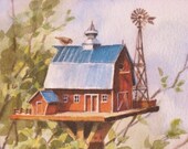 Bird House Barn Watercolor Painting Print