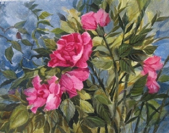 Roses Deep Pink Original Watercolor Painting