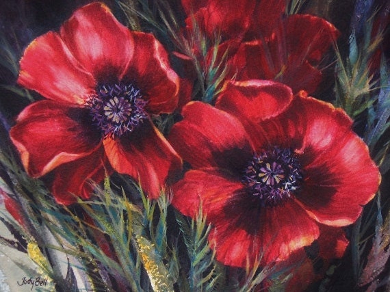 Poppy Red Watercolor Original Painting