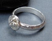 Pinky Ring in Upcycled Sterling Silver, Handmade Distressed Shiny Poppy Flower Floral Ring Organic