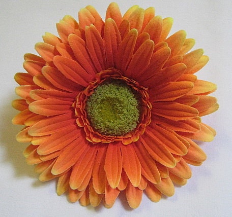 Large Sunset Orange Gerber Daisy Velvet Silk Flower Hair Clip, Real to the Touch, ON SALE