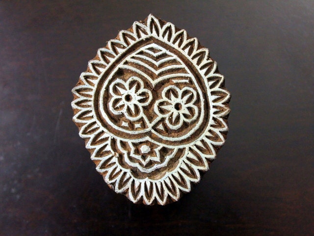 Hand Carved Indian Wood Stamp Block- Floral/Heart Motif (ON SALE)