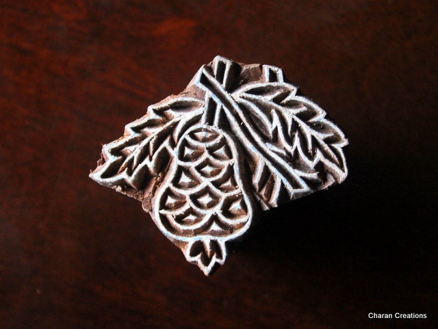 Hand Carved Indian Wood Textile Stamp Block- Pear