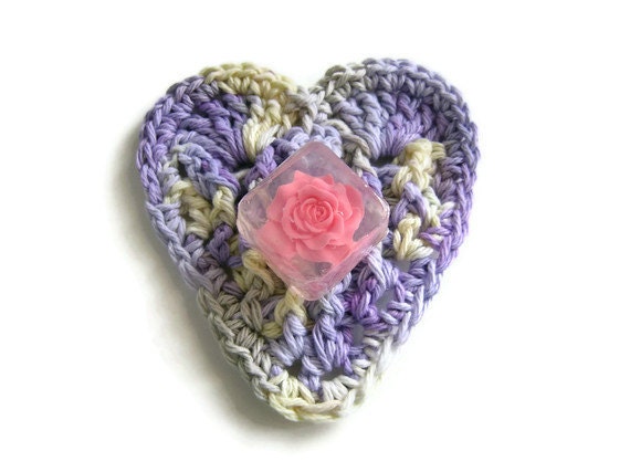 Valentine's Day Lavender Heart Crochet Soap Dish USA Grown Cotton