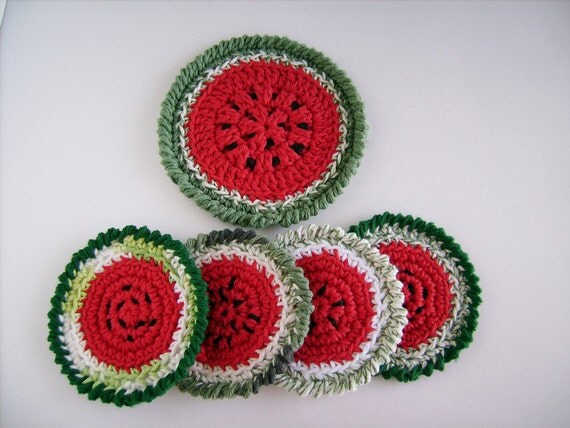 Quirky Crochet Watermelon Coaster Set