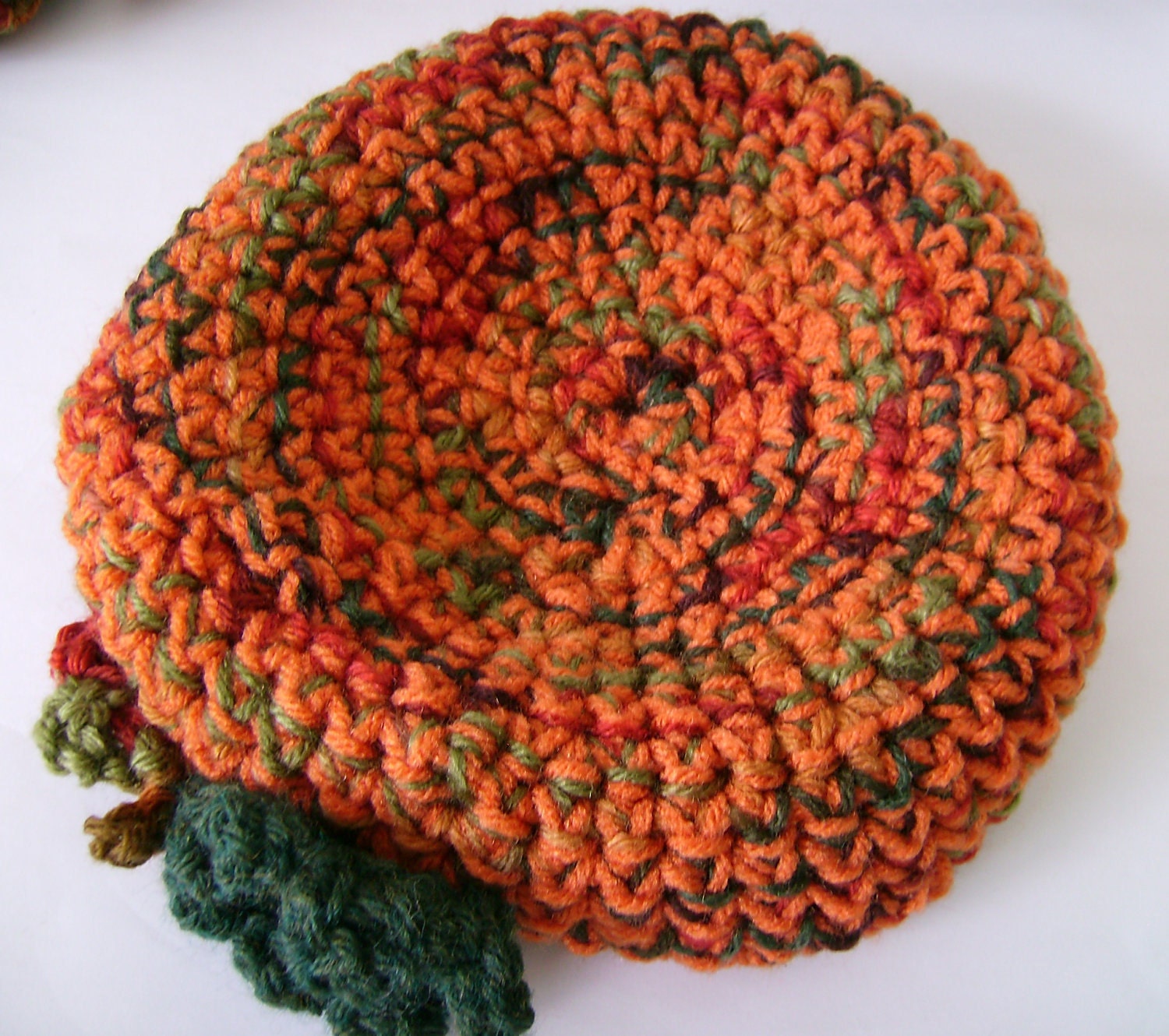 Orange and Green Crochet Bowl with Decor Leaves for Home Decoration