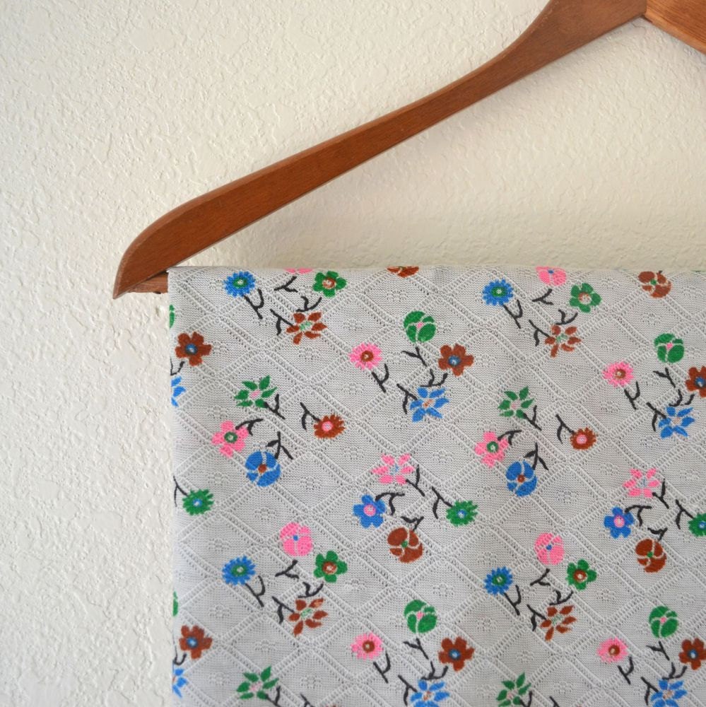 Sheer Gray Floral Print Fabric / Vintage 1960s Yardage