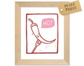 Hot pepper - original linocut art print - kitchen -decoration - gift  - handcarved and handprinted