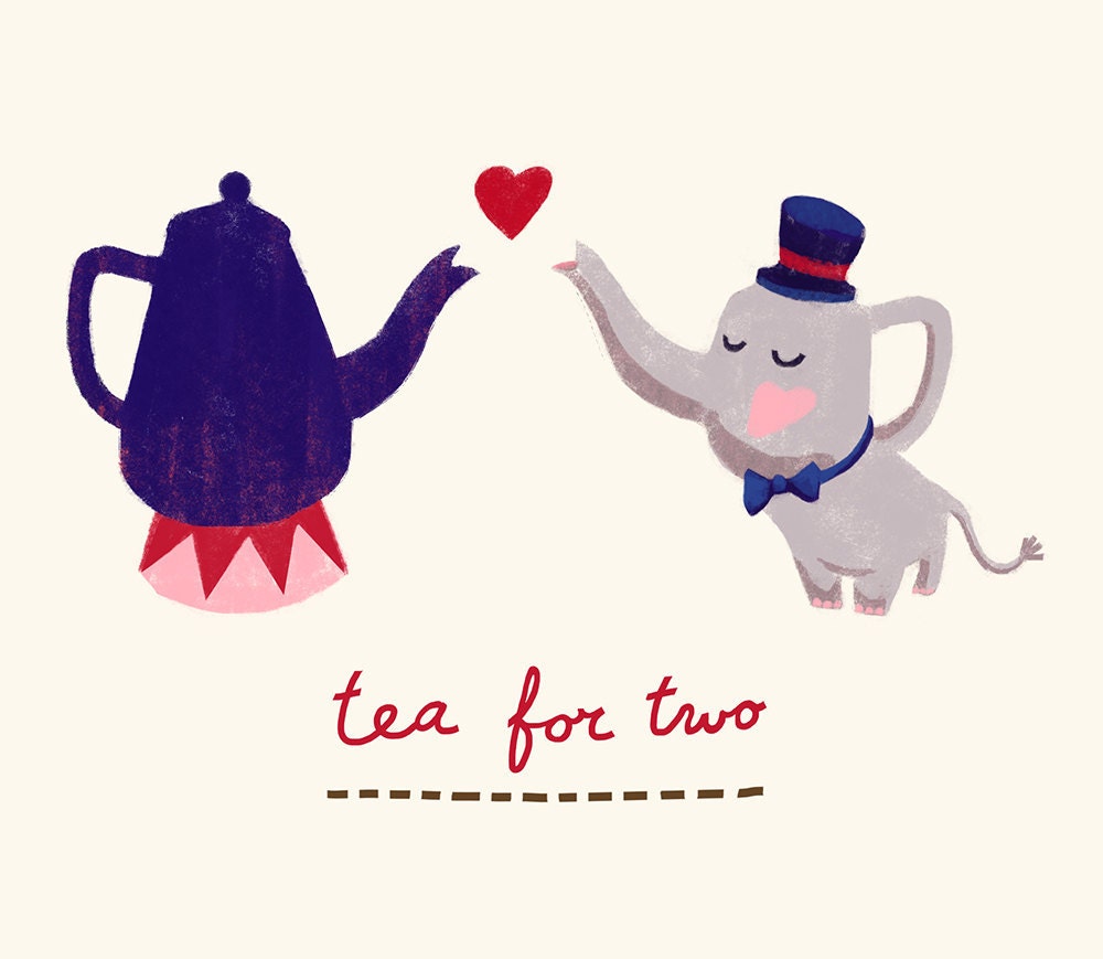 Teapot and elephant - sketch digitally coloured - Art Print - kitchen art